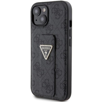 Pouzdro Guess Grip Stand 4G Triangle Strass pro iPhone 15 - černé