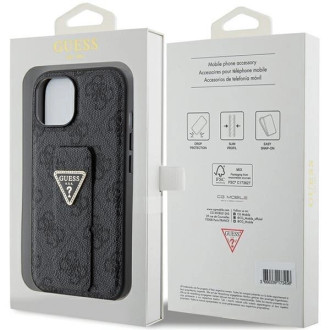 Pouzdro Guess Grip Stand 4G Triangle Strass pro iPhone 15 - černé
