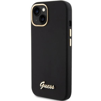 Pouzdro Guess Silicone Script Metal Logo &amp; Frame pro iPhone 15 - černé