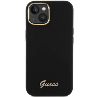Pouzdro Guess Silicone Script Metal Logo &amp; Frame pro iPhone 15 - černé