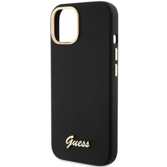 Pouzdro Guess Silicone Script Metal Logo &amp; Frame pro iPhone 15 - černé