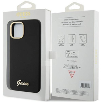 Pouzdro Guess Silicone Script Metal Logo &amp; Frame pro iPhone 15 - černé