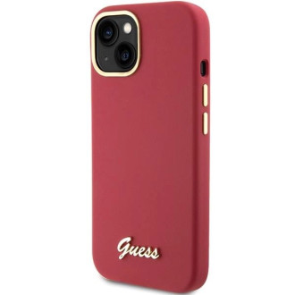 Pouzdro Guess Silicone Script Metal Logo &amp; Frame pro iPhone 15 - červené