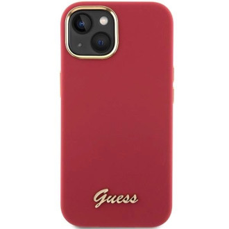 Pouzdro Guess Silicone Script Metal Logo &amp; Frame pro iPhone 15 - červené
