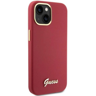 Pouzdro Guess Silicone Script Metal Logo &amp; Frame pro iPhone 15 - červené