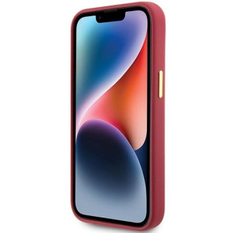Pouzdro Guess Silicone Script Metal Logo &amp; Frame pro iPhone 15 - červené
