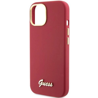 Pouzdro Guess Silicone Script Metal Logo &amp; Frame pro iPhone 15 - červené