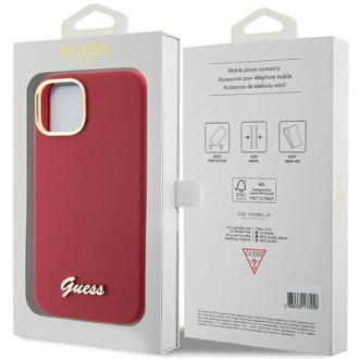 Pouzdro Guess Silicone Script Metal Logo &amp; Frame pro iPhone 15 - červené