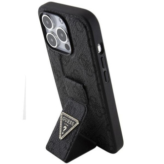 Pouzdro Guess Grip Stand 4G Triangle Strass pro iPhone 15 Pro Max - černé