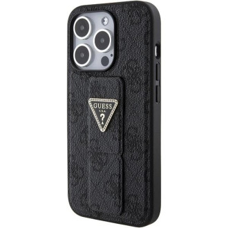 Pouzdro Guess Grip Stand 4G Triangle Strass pro iPhone 15 Pro Max - černé