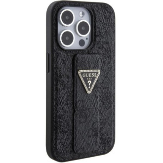 Pouzdro Guess Grip Stand 4G Triangle Strass pro iPhone 15 Pro Max - černé