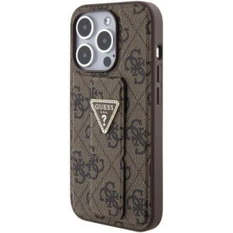 Pouzdro Guess Grip Stand 4G Triangle Strass pro iPhone 15 Pro Max - hnědé