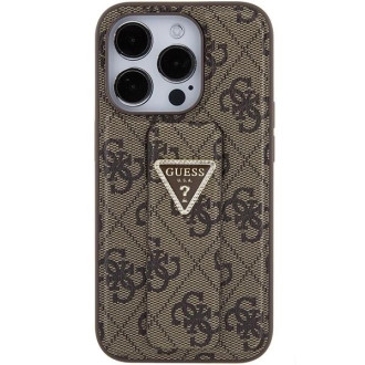 Pouzdro Guess Grip Stand 4G Triangle Strass pro iPhone 15 Pro Max - hnědé