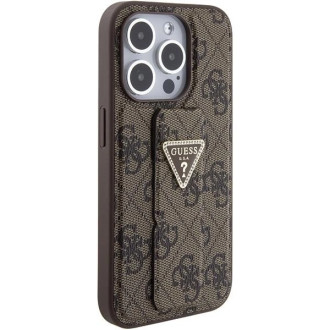 Pouzdro Guess Grip Stand 4G Triangle Strass pro iPhone 15 Pro Max - hnědé