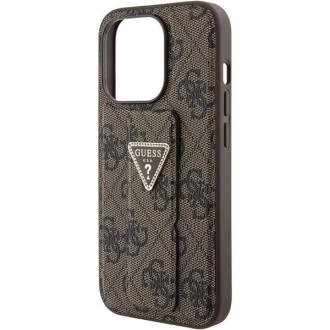 Pouzdro Guess Grip Stand 4G Triangle Strass pro iPhone 15 Pro Max - hnědé