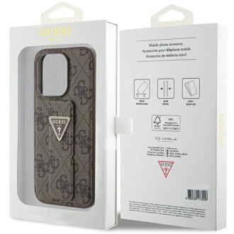 Pouzdro Guess Grip Stand 4G Triangle Strass pro iPhone 15 Pro Max - hnědé