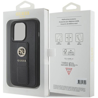 Guess Grip Stand 4G pouzdro Saffiano Strass pro iPhone 15 Pro Max - černé