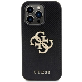 Guess Leather Perforated 4G Glitter Logo Case pro iPhone 15 Pro Max – černé