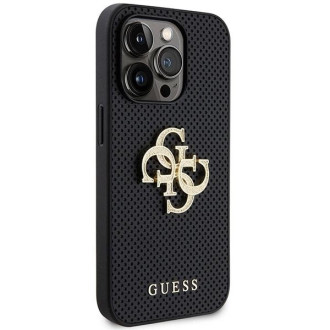 Guess Leather Perforated 4G Glitter Logo Case pro iPhone 15 Pro Max – černé