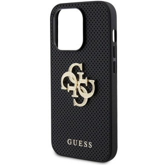 Guess Leather Perforated 4G Glitter Logo Case pro iPhone 15 Pro Max – černé