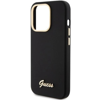 Pouzdro Guess Silicone Script Metal Logo &amp; Frame pro iPhone 15 Pro Max - černé