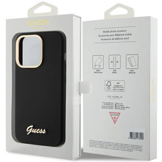 Pouzdro Guess Silicone Script Metal Logo &amp; Frame pro iPhone 15 Pro Max - černé