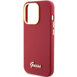 Pouzdro Guess Silicone Script Metal Logo &amp; Frame pro iPhone 15 Pro Max - červené