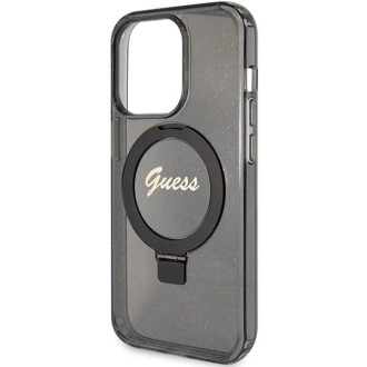 Guess Ring Stand Script Glitter MagSafe pouzdro pro iPhone 15 Pro - černé