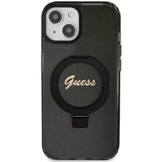 Guess Ring Stand Script Glitter MagSafe Case pro iPhone 15 Plus / 14 Plus – černý