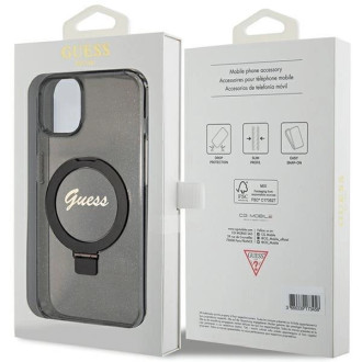 Guess Ring Stand Script Glitter MagSafe Case pro iPhone 15 Plus / 14 Plus – černý