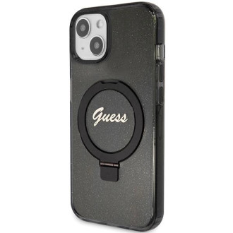 Guess Ring Stand Script Glitter MagSafe pouzdro pro iPhone 15 - černé