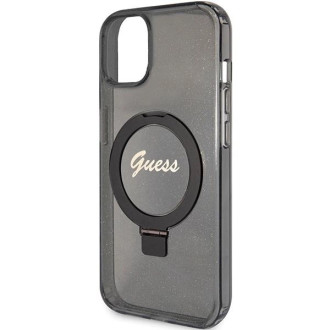 Guess Ring Stand Script Glitter MagSafe pouzdro pro iPhone 15 - černé
