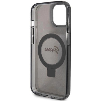 Guess Ring Stand Script Glitter MagSafe pouzdro pro iPhone 15 - černé