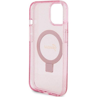 Guess Ring Stand Script Glitter MagSafe pouzdro pro iPhone 15 - růžové
