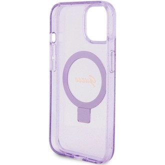 Guess Ring Stand Script Glitter MagSafe pouzdro pro iPhone 15 - fialové