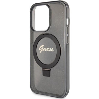 Guess Ring Stand Script Glitter MagSafe pouzdro pro iPhone 15 Pro Max - černé