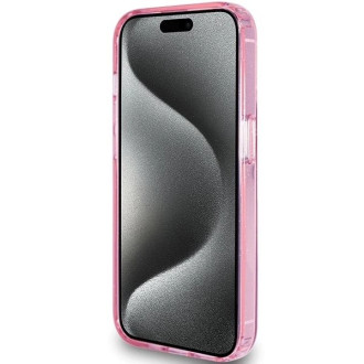 Guess Ring Stand Script Glitter MagSafe pouzdro pro iPhone 15 Pro Max - růžové