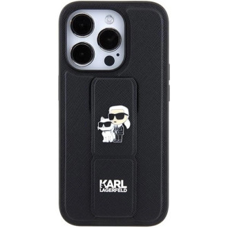 Karl Lagerfeld Gripstand Pouzdro Saffiano Karl&amp;Choupette Pins pro iPhone 15 Pro - černé