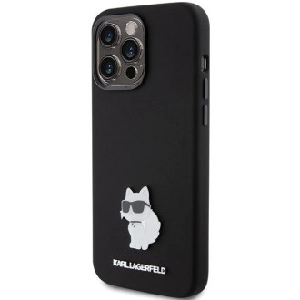 Karl Lagerfeld silikonové pouzdro Choupette Metal Pin pro iPhone 15 Pro - černé