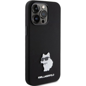 Karl Lagerfeld silikonové pouzdro Choupette Metal Pin pro iPhone 15 Pro - černé