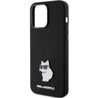 Karl Lagerfeld silikonové pouzdro Choupette Metal Pin pro iPhone 15 Pro - černé