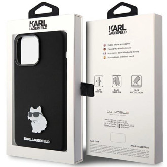 Karl Lagerfeld silikonové pouzdro Choupette Metal Pin pro iPhone 15 Pro - černé