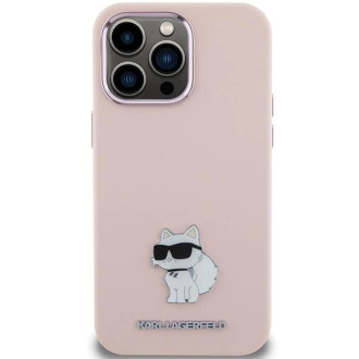 Karl Lagerfeld silikonové pouzdro Choupette Metal Pin pro iPhone 15 Pro - růžové