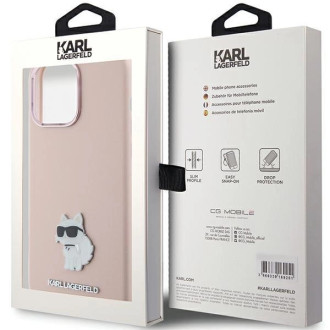 Karl Lagerfeld silikonové pouzdro Choupette Metal Pin pro iPhone 15 Pro - růžové