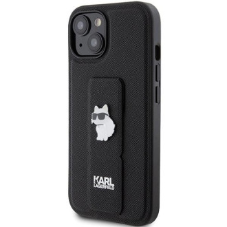 Karl Lagerfeld Gripstand Pouzdro Saffiano Choupette Pins pro iPhone 15 - černé