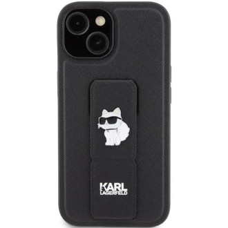 Karl Lagerfeld Gripstand Pouzdro Saffiano Choupette Pins pro iPhone 15 - černé