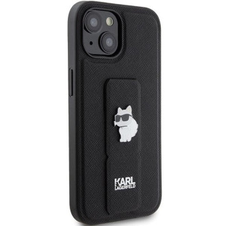 Karl Lagerfeld Gripstand Pouzdro Saffiano Choupette Pins pro iPhone 15 - černé