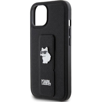 Karl Lagerfeld Gripstand Pouzdro Saffiano Choupette Pins pro iPhone 15 - černé
