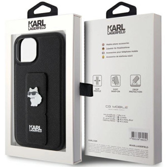 Karl Lagerfeld Gripstand Pouzdro Saffiano Choupette Pins pro iPhone 15 - černé