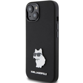 Karl Lagerfeld silikonové pouzdro Choupette Metal Pin pro iPhone 15 - černé